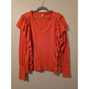 🍊 Pilcro Ruffle Knit V-Neck Top – Small